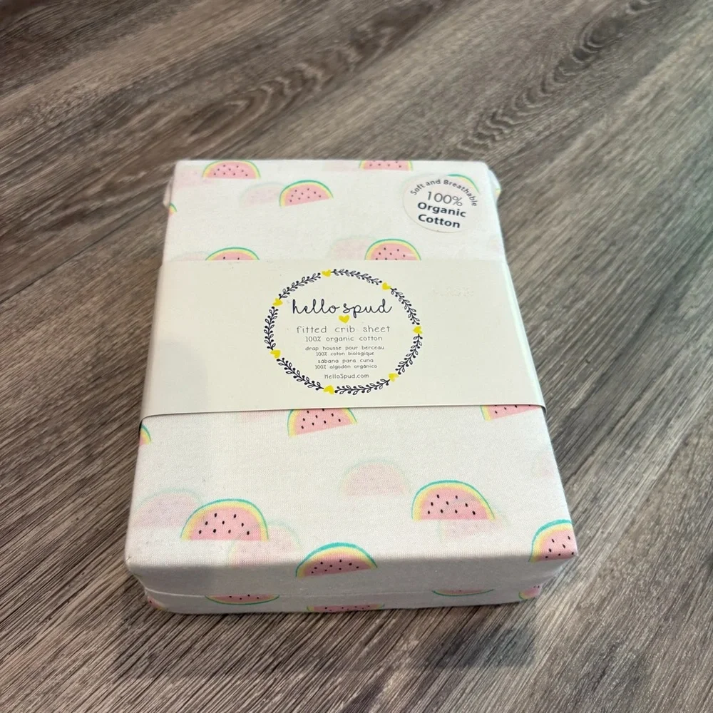 Hello Spud 100% Organic Pink Watermelon Fitted Crib Sheet